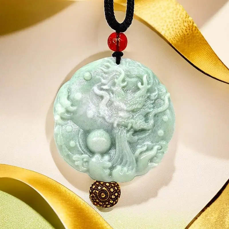 Vintage Fashion Necklace - 翡翠のドラゴンペンダント,本物の自然な杖,中国のアクセサリー,芸術的な緑の彫刻のネックレス,ヴィンテージのジュエリー