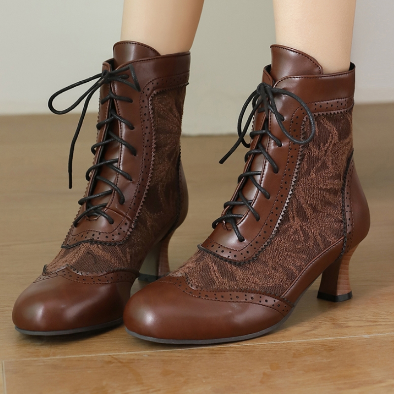 Vintage Old Fashion - 女性のためのヴィンテージレースアップアンクルブーツ,女性の靴,黒のヒール,赤,緑,白,大きいサイズ,ユニセックス,春,秋,春,45, 45