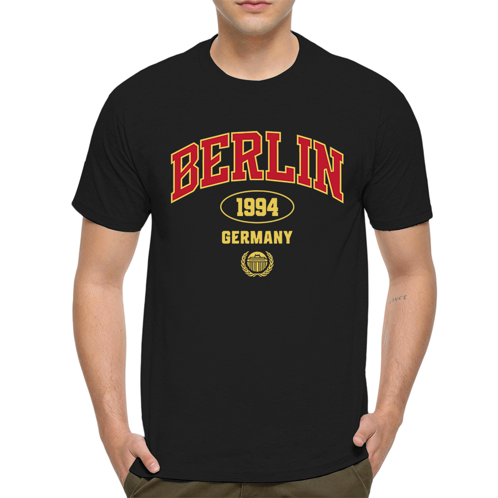 Vintage Fashion Berlin - メンズ用、綿100％のTシャツ。ベルリン、ドイツ、1994年、ヴィンテージ風、大学のロゴプリント、通気性に優れた半袖、カジュアルな普段使いに最適。