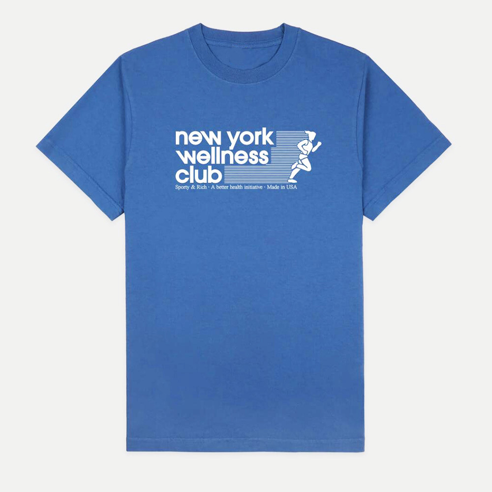 Vintage Fashion Club - ニューヨークウェルネスクラブレタープリントヴィンテージスタイル Tシャツユニセックス夏半袖ロイヤルブルートップスインファッションカジュアル Tシャツ