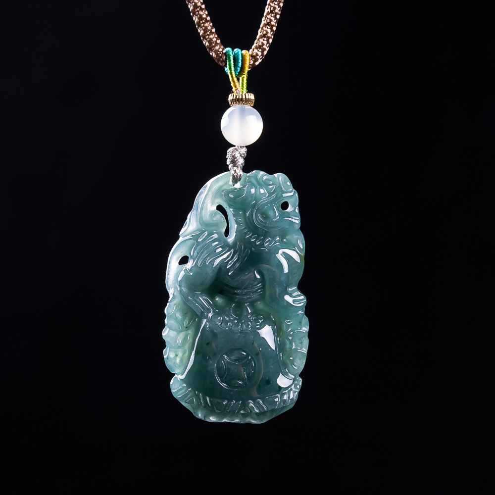 Vintage Fashion Necklace - ビルマ翡翠貔貅ペンダントデザイナー宝石お守り本物の翡翠アクセサリーネックレスファッションヴィンテージ女性へのギフト