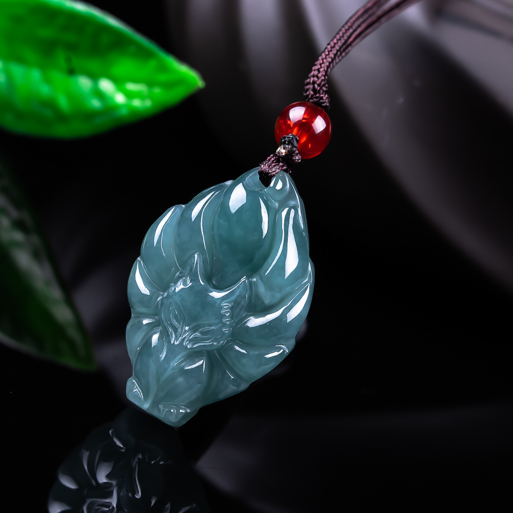 Vintage Fashion Necklace - 天然ビルマ翡翠フォックスペンダントネックレスヴィンテージアクセサリー宝石本物の翡翠デザイナーファッションジュエリー女性へのギフト