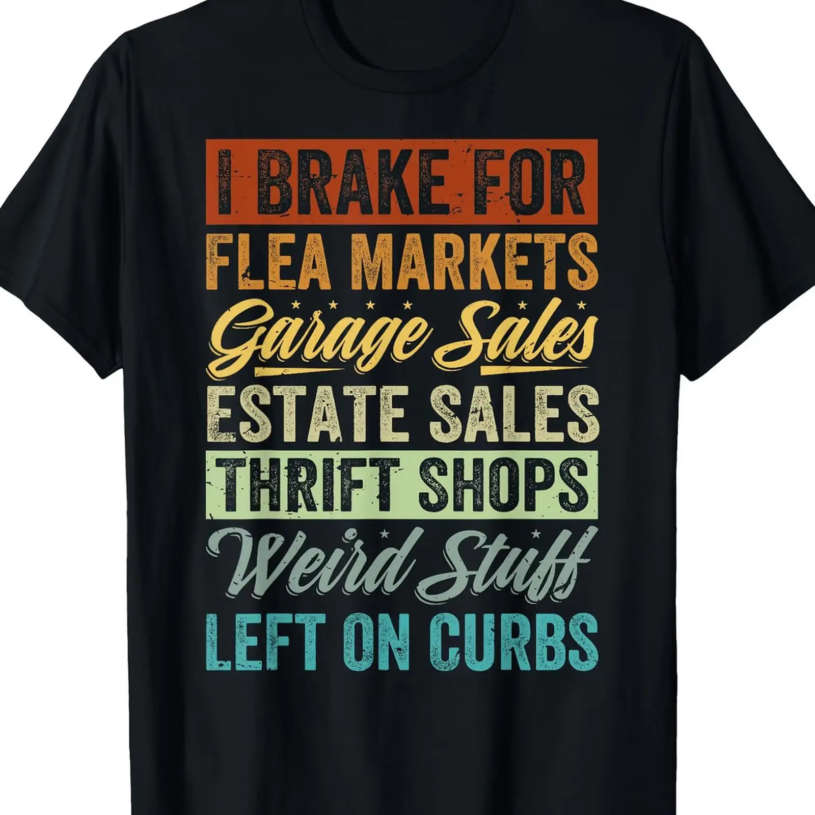 Thrift Vintage Fashion Usa - 「I Brake for Flea Markets」Tシャツ 面白い古着店ガレージユーモア