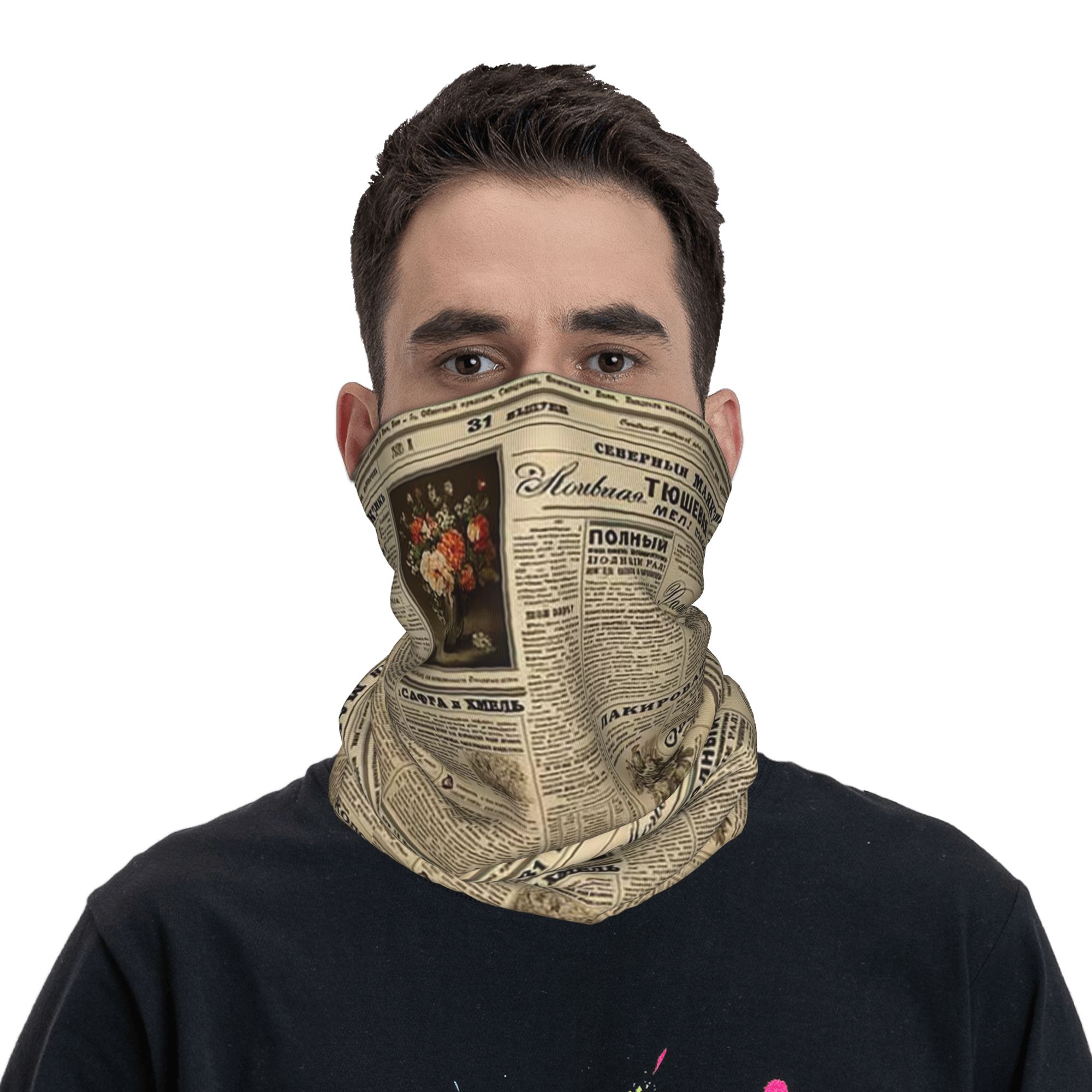 Vintage Fashion Newspaper - ヴィンテージ新聞プリントバンダナネックカバープリントフェイススカーフヘッドウェアサイクリングユニセックス大人用通気性あり