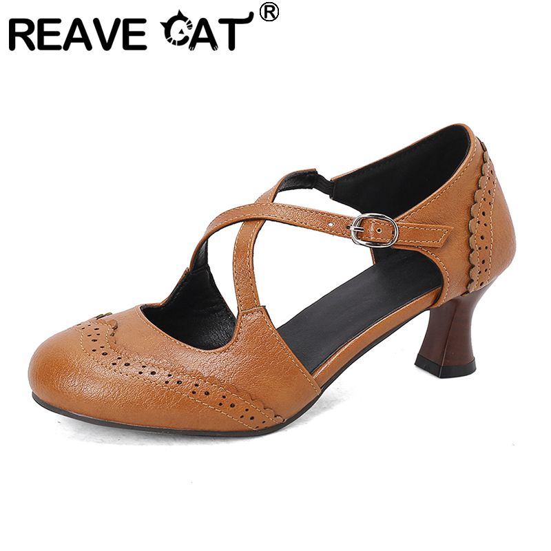 Vintage Fashion Online - Reave cat-女性用ヴィンテージパンプス,日常の靴,丸いつま先,奇妙なかかと,バックルストラップ,オフィスウーマン,大きいサイズ,48,49,50,32,33,6 cm
