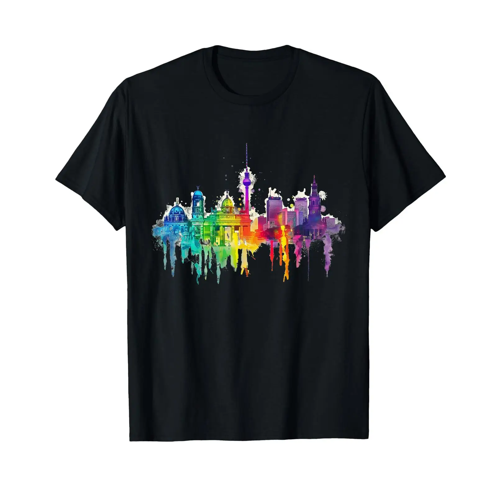Vintage Fashion Berlin - レインボーフラッグベルリン愛人権CSDパレードLGBTQIA Tシャツブラックヴィンテージウォッシュドユニセックスカジュアルファッションストレッチ多用途