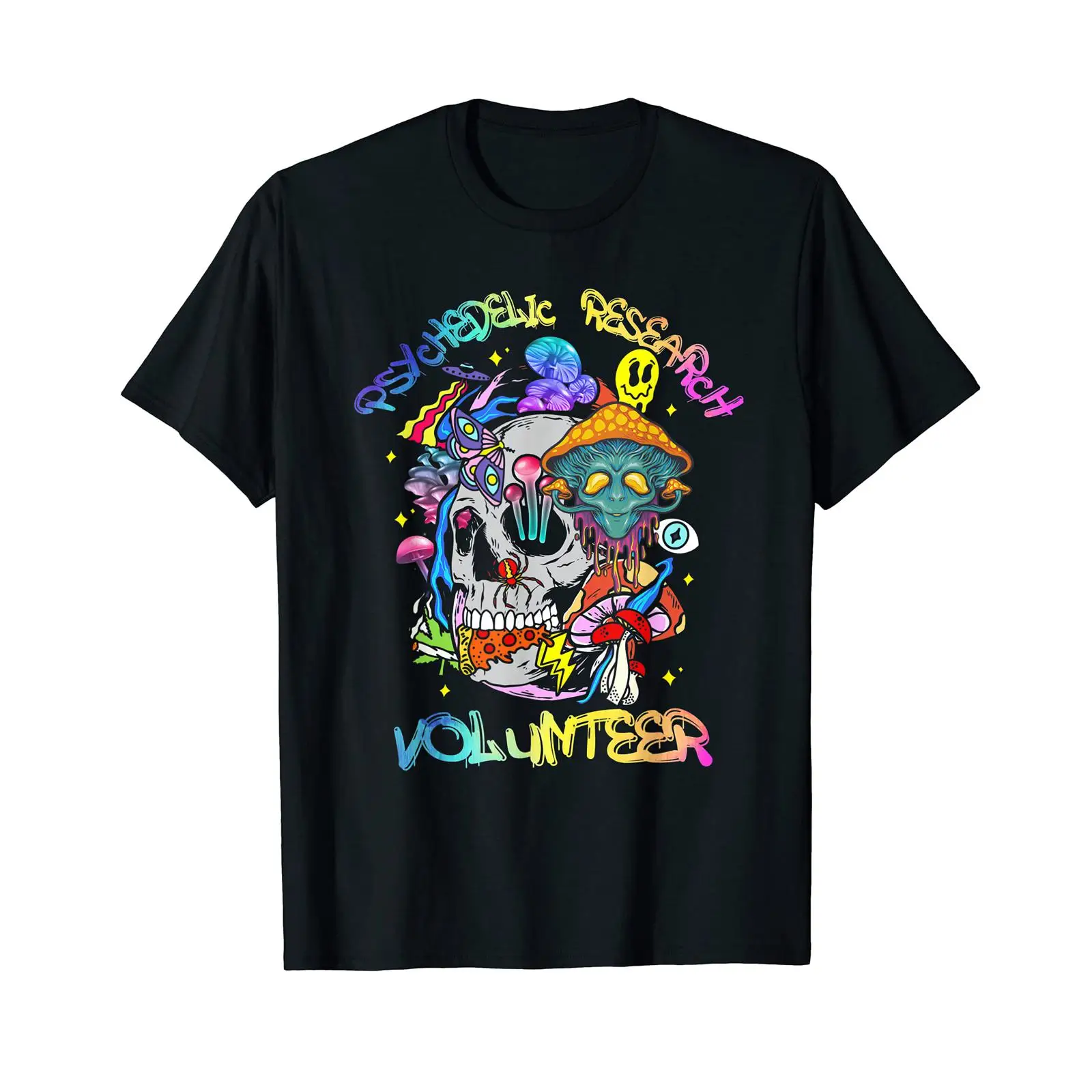 Vintage Fashion Research - サイケデリック・マッシュルーム・リサーチ・ボランティアTシャツ ヴィンテージウォッシュ加工 快適なトップス 日常着 ストリートウェア ファッション