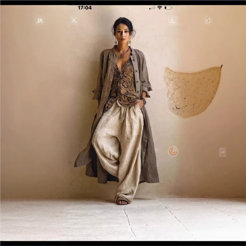 Crop Cardigan Vintage - ヴィンテージプリント3点セット レディース カジュアル 長袖ロングカーディガンコート + Vネックトップ