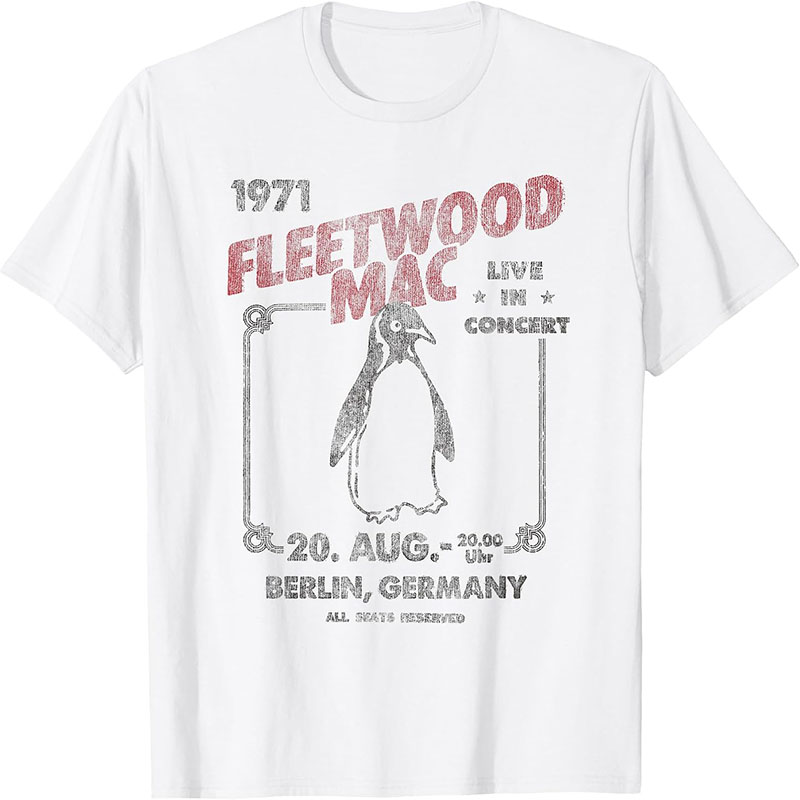 Vintage Fashion Berlin - フリートウッド・マック 1971年ベルリン・ライブ・コンサート、ペンギン柄のレトロなヴィンテージTシャツ