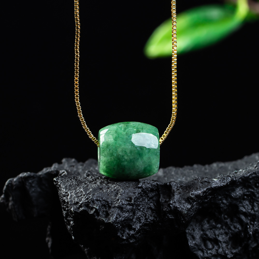 Vintage Fashion Necklace - 天然本翡翠ビーズペンダントミャンマー翡翠ネックレスデザイナーお守りファッション高級ヴィンテージ宝石ギフト女性のための