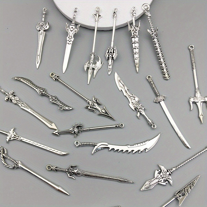 Vintage Fashion Online - ランダム10/20個入り レトロミニ武器ペンダント シルバーソードスピアペンダント DIY手作りブレスレット ネックレス キーチェーン