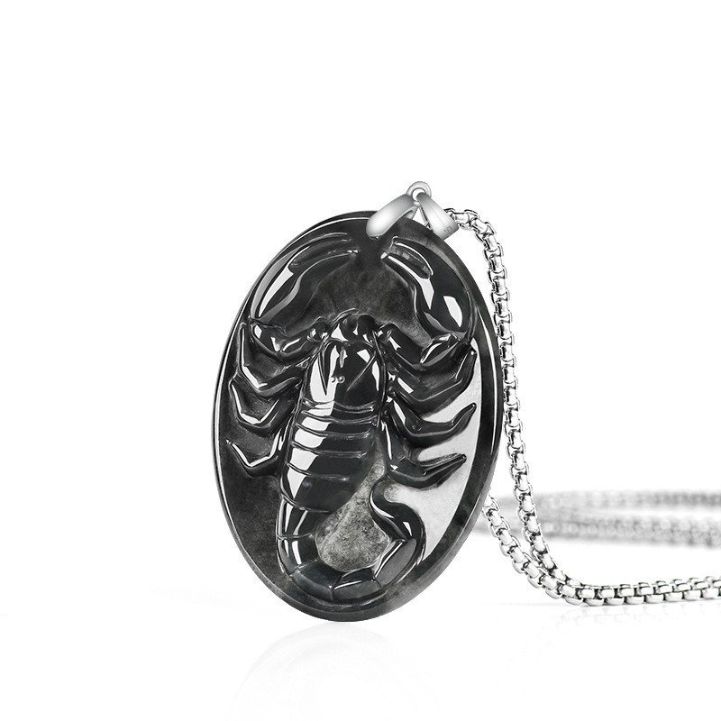 Vintage Fashion Necklace - ミャンマー翡翠サソリペンダントネックレス高級デザイナーファッションお守りヴィンテージ本物の翡翠925シルバーギフト女性用