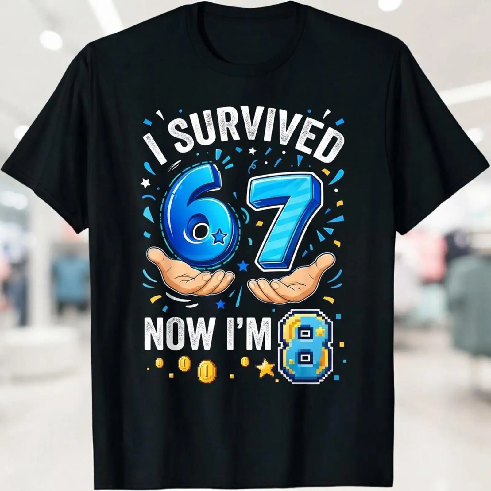 Vintage Fashion Now - 「6歳、7歳を乗り越え、今や8歳！8歳の誕生日を迎えた！Tシャツ、男の子向け、8歳の誕生日を祝う、レベルアップ、8歳の衣装、子供向け、ヴィンテージ風、ウォッシュ加工、通気性あり」