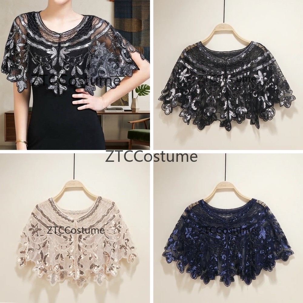 Vintage Fashion Dresses - ヴィンテージ 1920 年代のフラッパードレス、スパンコール付きショールメッシュカーディガン付き、セクシーなパーティーイブニングドレス、プロムコスチューム