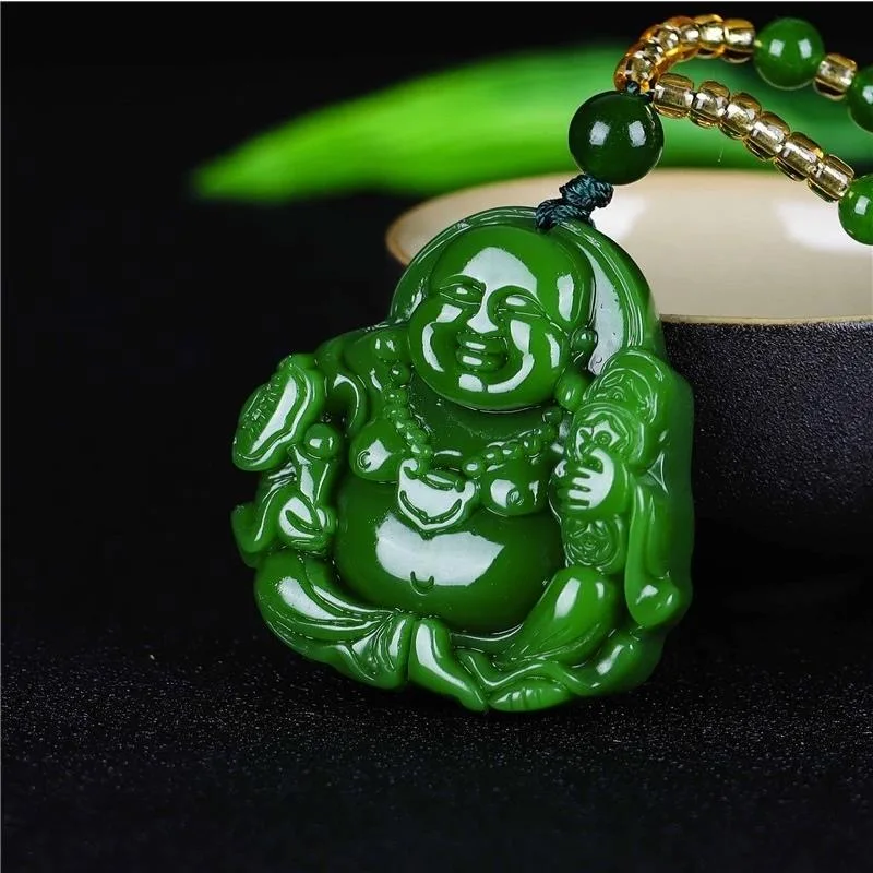中国の緑のヒスイ弥勒仏ペンダントネックレスチャーム硬玉ジュエ - Vintage Fashion Necklace のレビューと価格