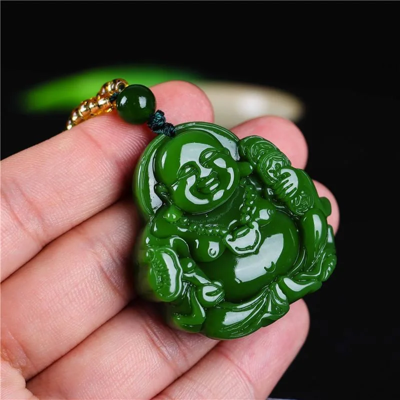 中国の緑のヒスイ弥勒仏ペンダントネックレスチャーム硬玉ジュエ - Vintage Fashion Necklace のレビューと価格
