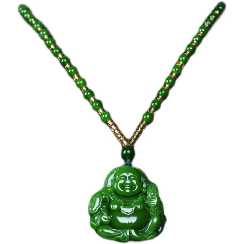 中国の緑のヒスイ弥勒仏ペンダントネックレスチャーム硬玉ジュエ - Vintage Fashion Necklace のレビューと価格