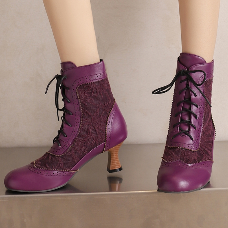 女性のためのヴィンテージレースアップアンクルブーツ,女性の靴 - Vintage Old Fashion のレビューと価格