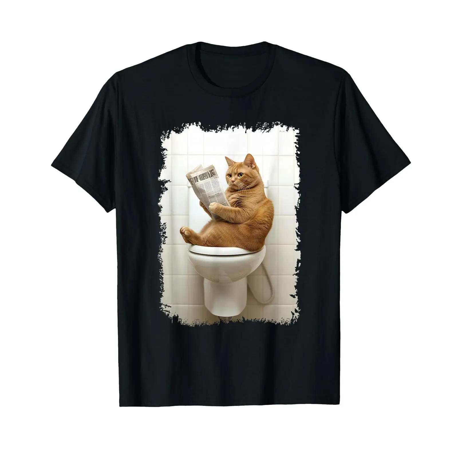 新聞紙を持ったトイレに座る面白い猫 Tシャツ ブラック ヴィ - Vintage Fashion Newspaper のレビューと価格