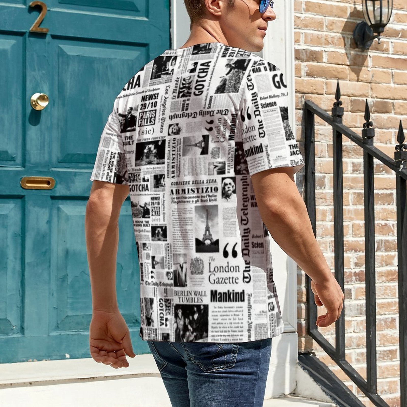 メンズ ヴィンテージ新聞柄Tシャツ ブラック ホワイト ファ - Vintage Fashion Newspaper のレビューと価格