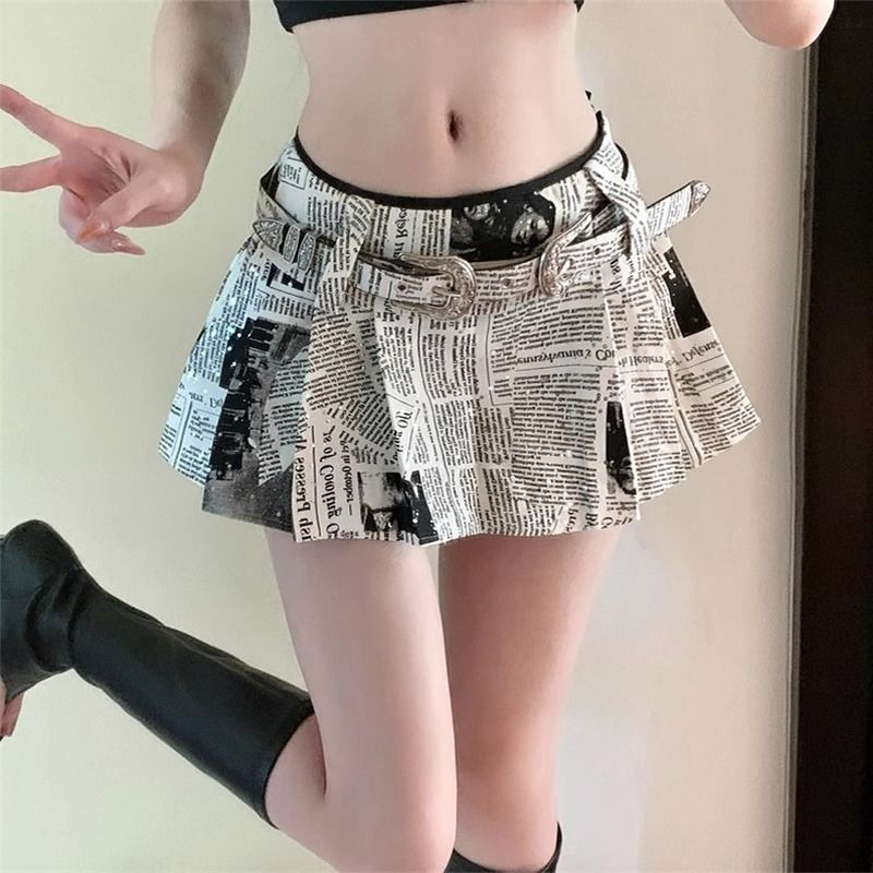 アメリカンヴィンテージ新聞プリントプリーツミニスカート女性ス - Vintage Fashion Newspaper のレビューと価格