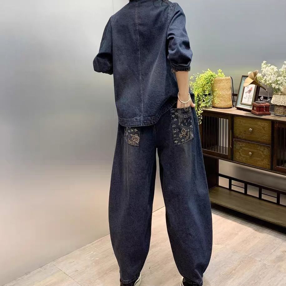 ゆったりとした花の刺繍が施された女性用デニムセット,2ピース - Vintage Fashion Ai のレビューと価格