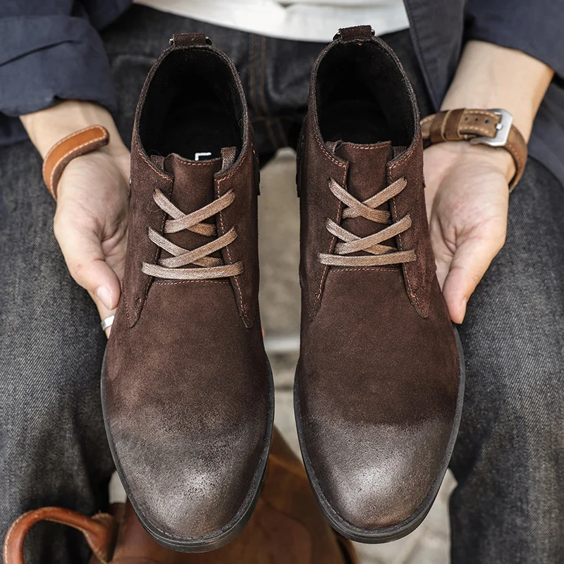 新しい牛革スエードアンクルブーツ手作りヴィンテージ英国男性レ - Vintage Old Fashion のレビューと価格