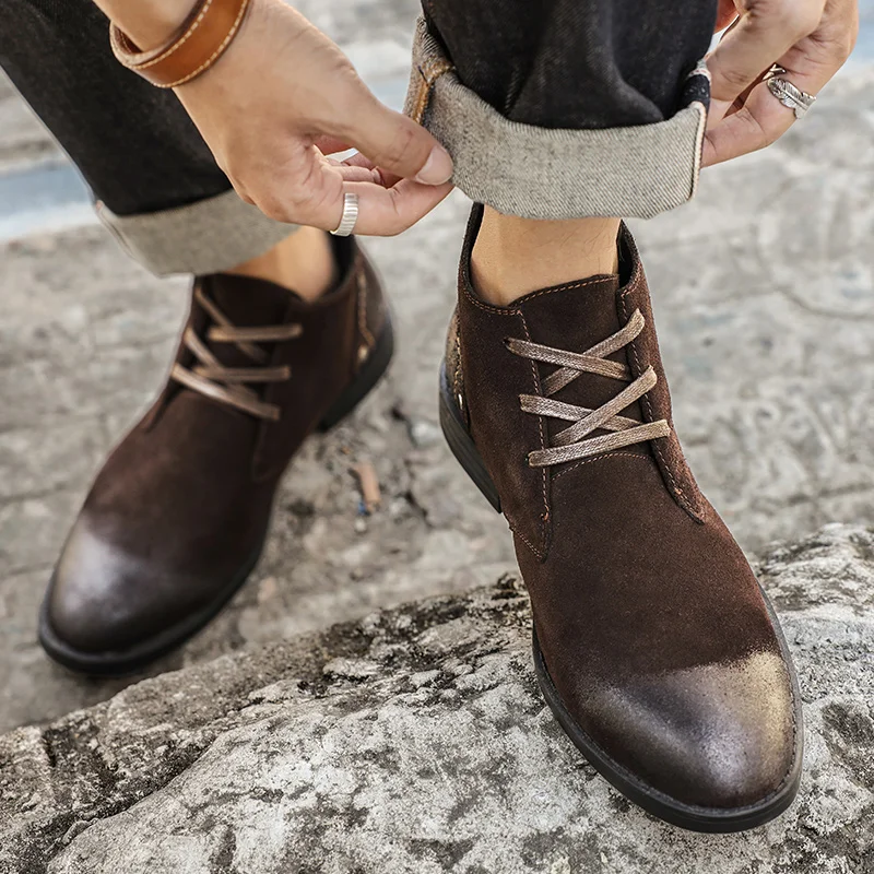新しい牛革スエードアンクルブーツ手作りヴィンテージ英国男性レ - Vintage Old Fashion のレビューと価格