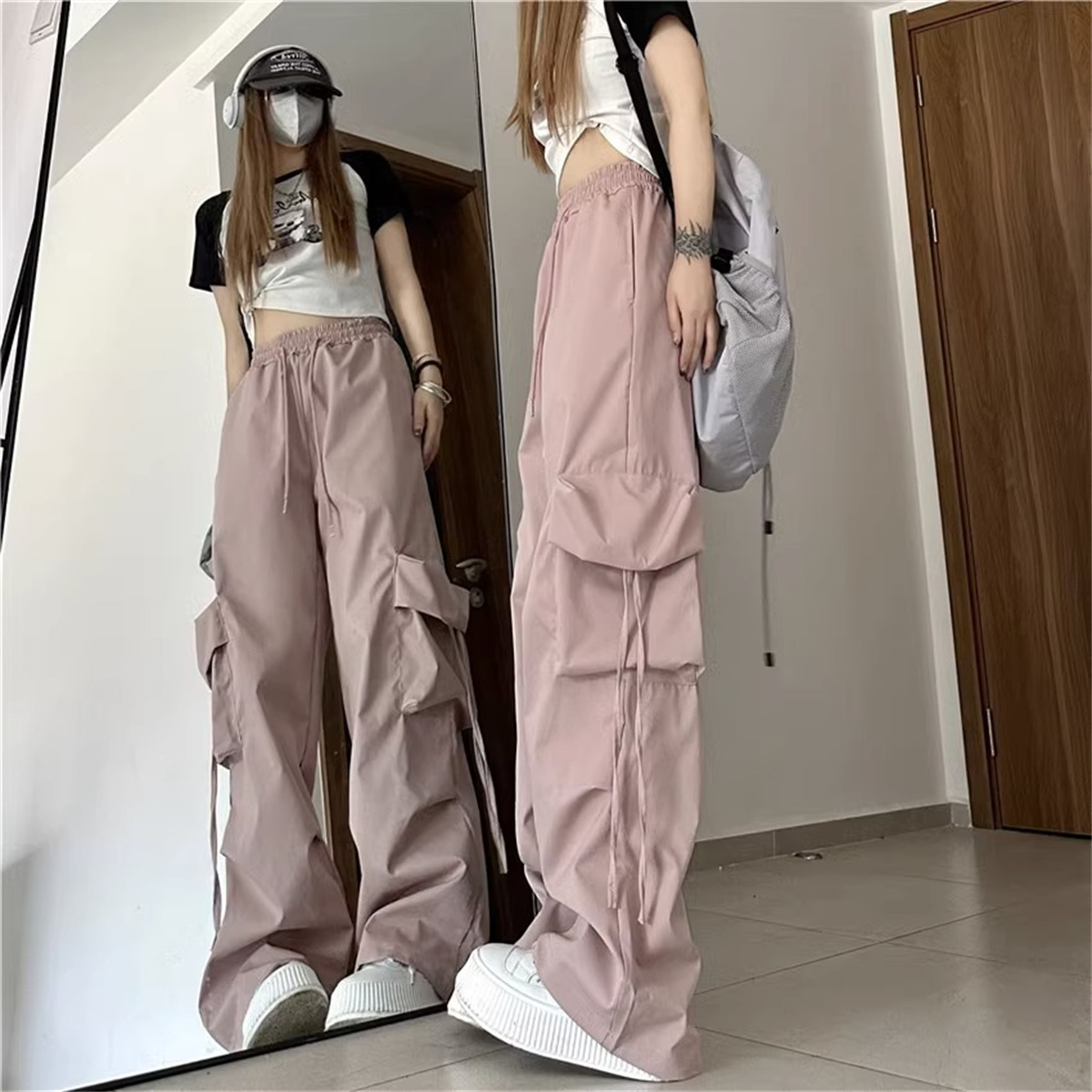 プラスサイズの女性のカーゴパンツハイウエスト固体ファッション - Vintage Fashion Ai のレビューと価格