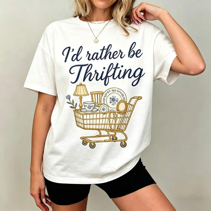 [グラフィックTシャツ] 100%コットン I'd Rath - Thrift Vintage Fashion Usa のレビューと価格