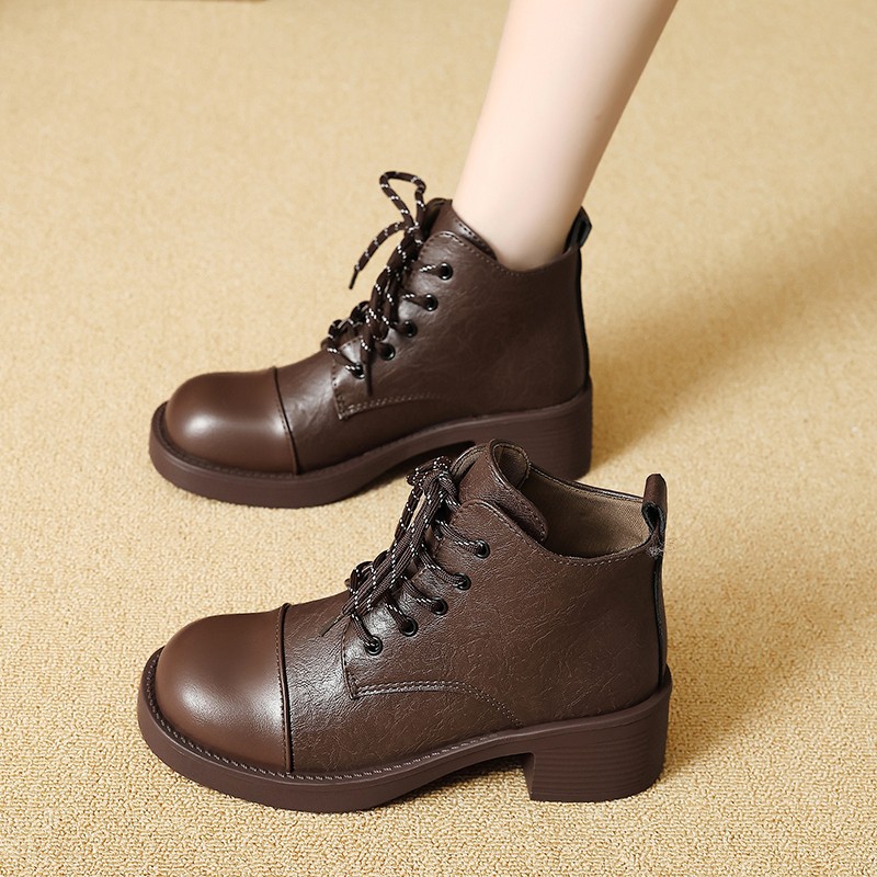 女性ショートブーツ秋冬新ファッションレースアップヴィンテージ - Vintage Fashion Online のレビューと価格