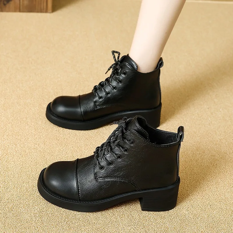 女性ショートブーツ秋冬新ファッションレースアップヴィンテージ - Vintage Fashion Online のレビューと価格