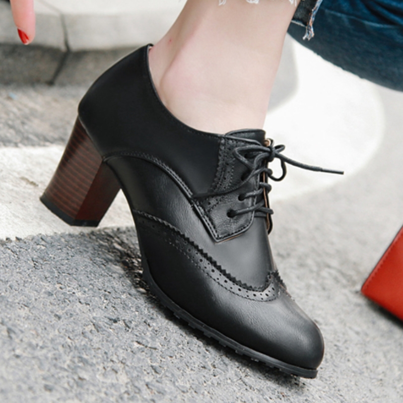 女性のためのヴィンテージハイヒールローファー,レースアップシ - Vintage Old Fashion のレビューと価格