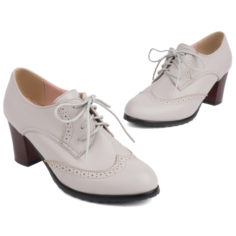 女性のためのヴィンテージハイヒールローファー,レースアップシ - Vintage Old Fashion のレビューと価格