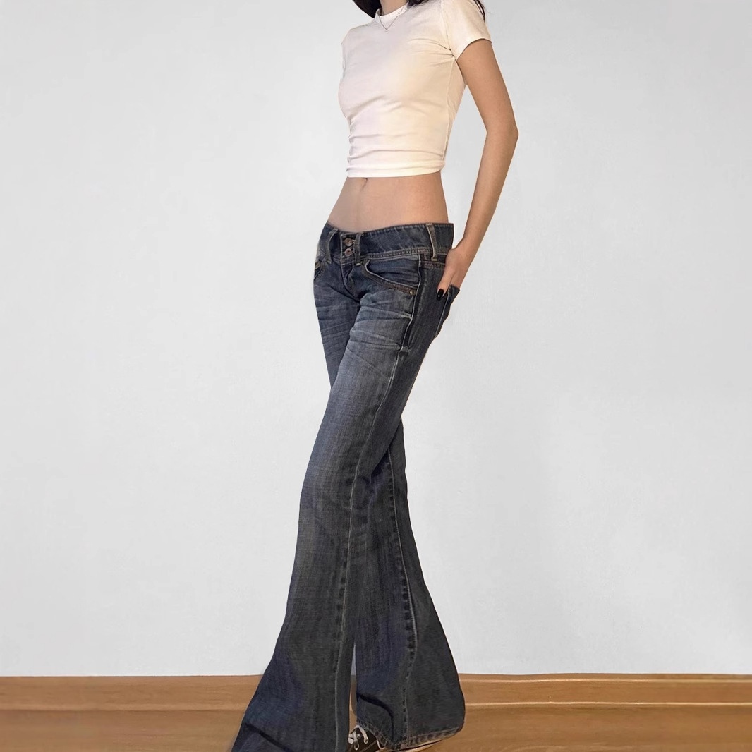 ヴィンテージY2K風、フレアジーンズ、レトロなボタン付き、ロ - Mom Jean High Rise のレビューと価格