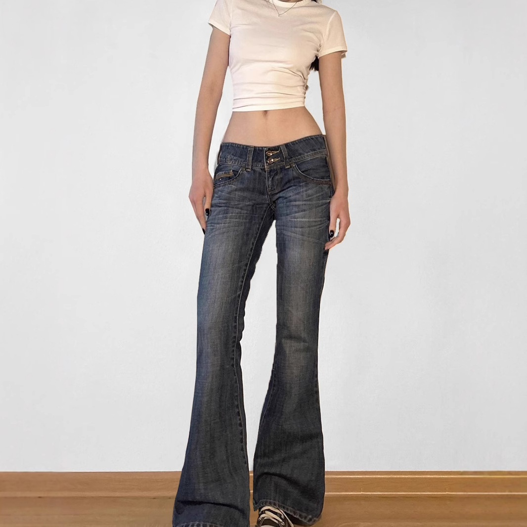 ヴィンテージY2K風、フレアジーンズ、レトロなボタン付き、ロ - Mom Jean High Rise のレビューと価格
