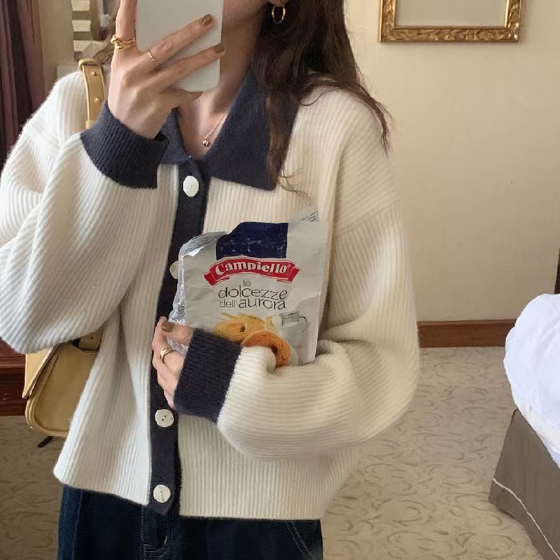 韓国風長袖ルーズポロカラーセーター アウターウェア 2026 - Crop Cardigan Vintage のレビューと価格