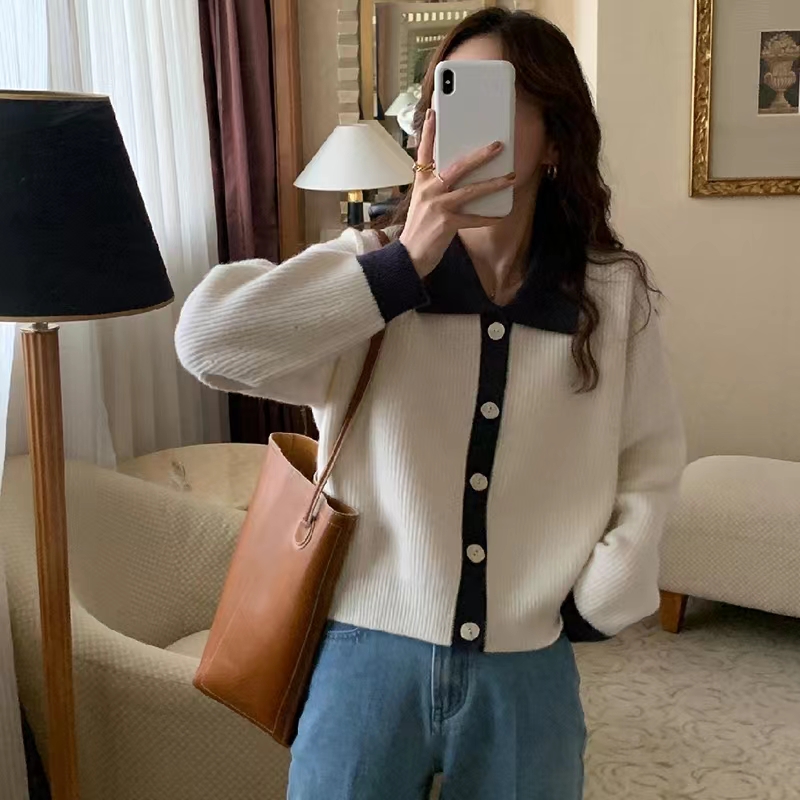 韓国風長袖ルーズポロカラーセーター アウターウェア 2026 - Crop Cardigan Vintage のレビューと価格