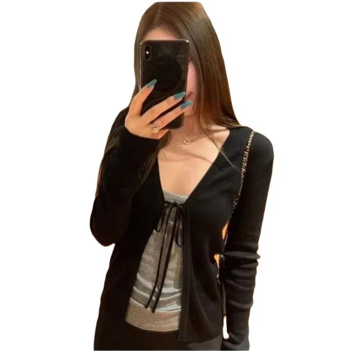 女性のニット薄手長袖カーディガン春秋ファッションヴィンテージ - Crop Cardigan Vintage のレビューと価格