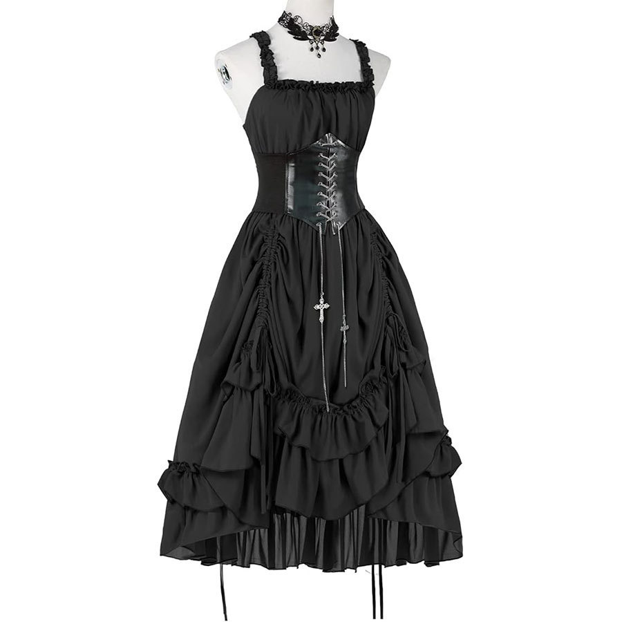 女性ゴシックドレスコルセットスリップブラックパンクロリータ不 - Vintage Fashion Dresses のレビューと価格
