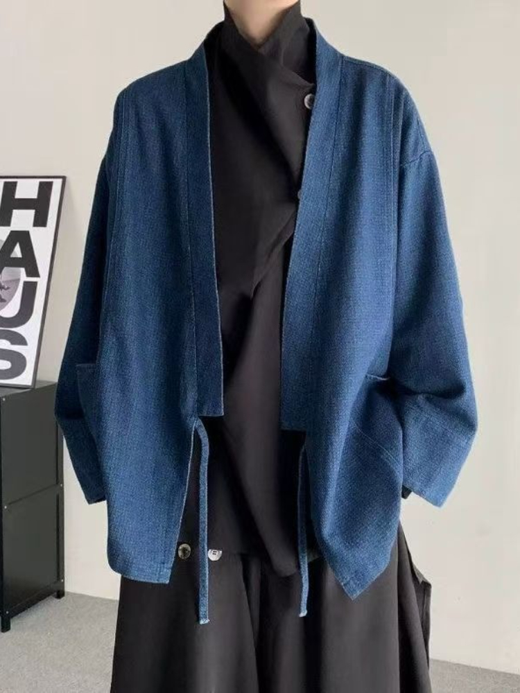 ヴィンテージ和風デニムコート男性女性ユニセックス特大デイリー - Crop Cardigan Vintage のレビューと価格