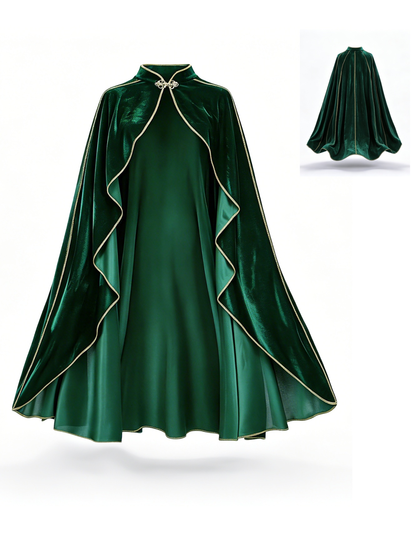 女性用ヴィンテージグリーンベルベットケープマント、ゴールドト - Vintage Fashion Dresses のレビューと価格