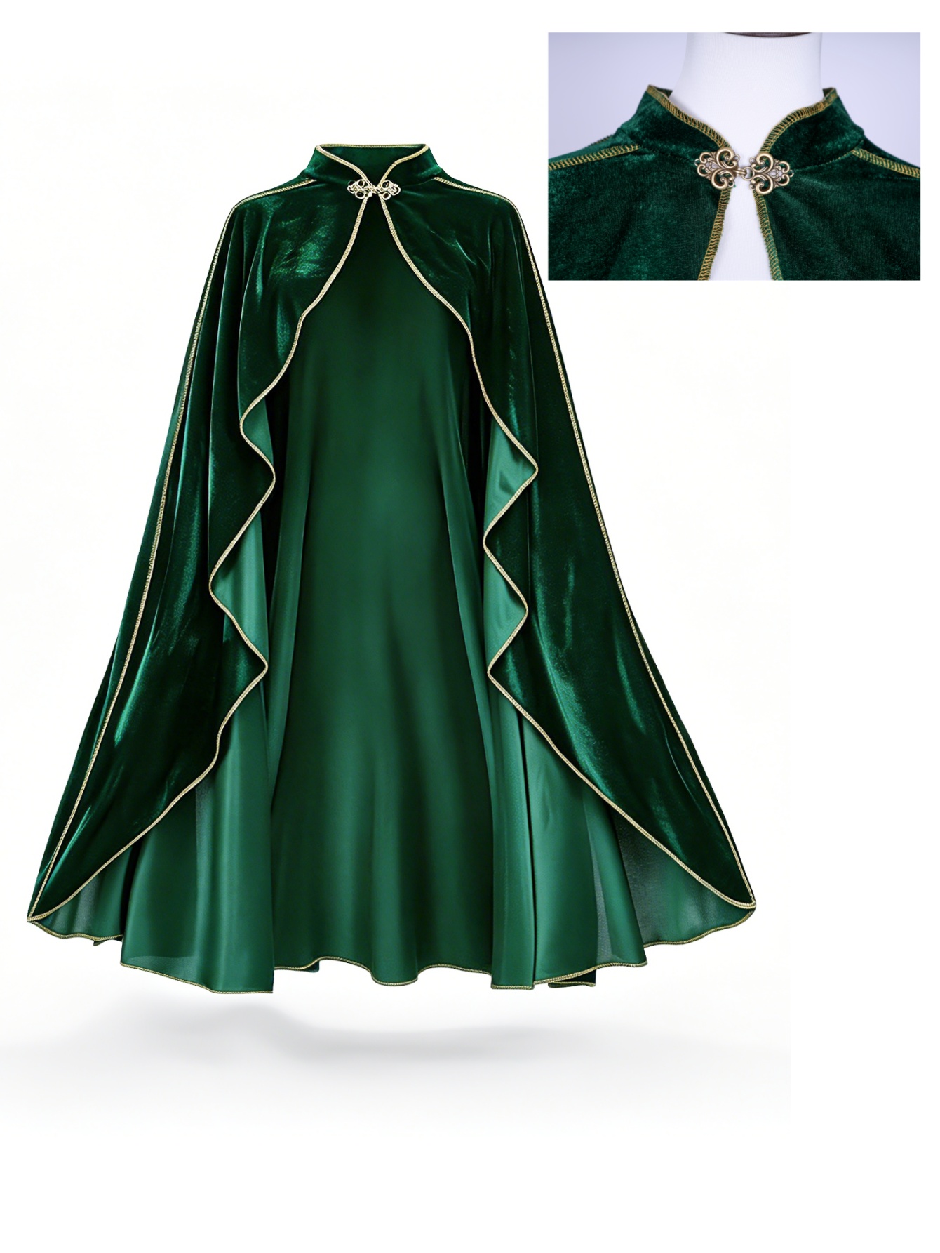 女性用ヴィンテージグリーンベルベットケープマント、ゴールドト - Vintage Fashion Dresses のレビューと価格
