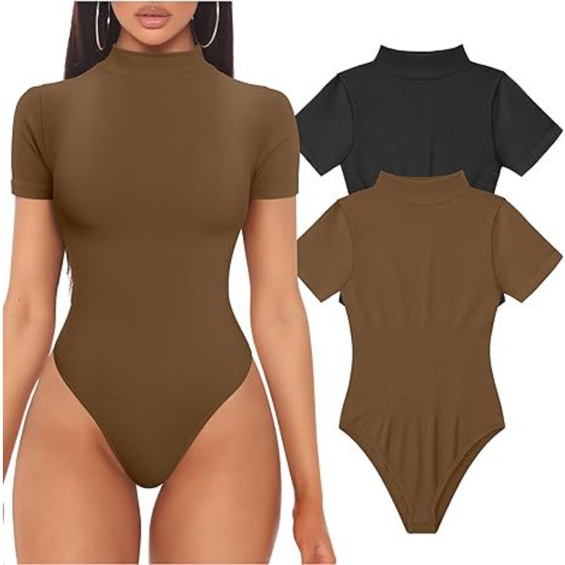 半袖タートルネックボディスーツ女性のセクシーなトップス夏のワ - Vintage Fashion Ai のレビューと価格