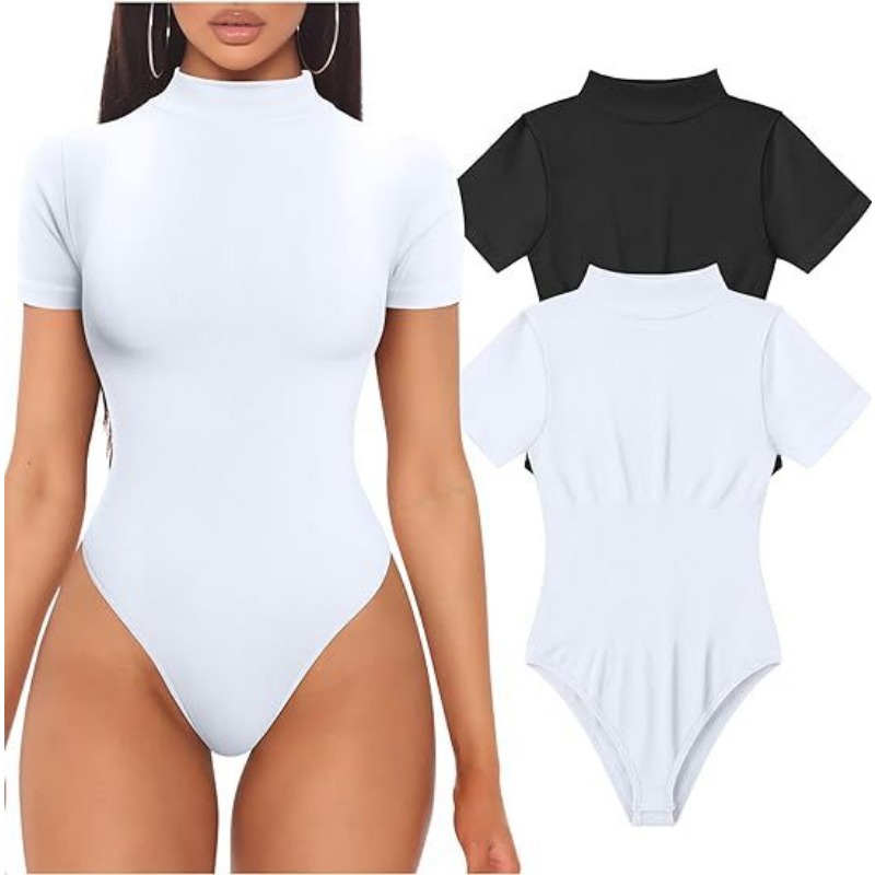 半袖タートルネックボディスーツ女性のセクシーなトップス夏のワ - Vintage Fashion Ai のレビューと価格
