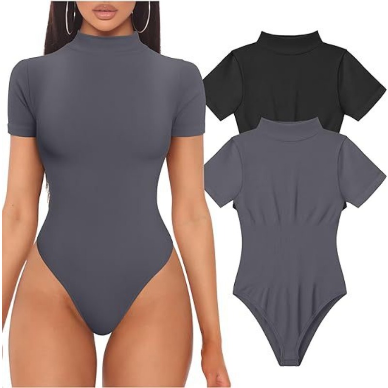 半袖タートルネックボディスーツ女性のセクシーなトップス夏のワ - Vintage Fashion Ai のレビューと価格