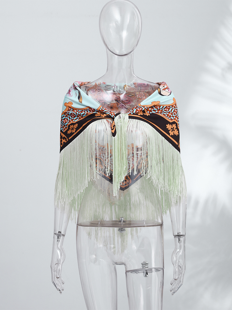 ヴィンテージプリントタッセルスクエアスカーフ女性フリンジパッ - Vintage Fashion Ai のレビューと価格