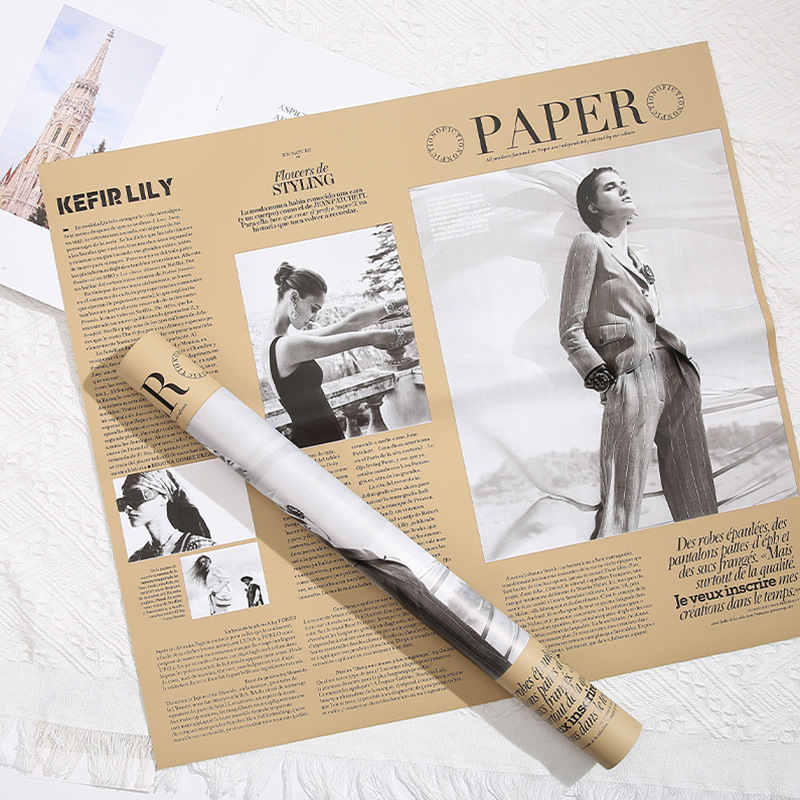 プリント柄の花束用包装紙、ヴィンテージ風の英語新聞柄、おしゃ - Vintage Fashion Newspaper のレビューと価格
