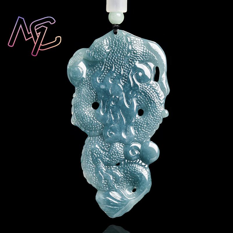 ミャンマー翡翠ドラゴンペンダントネックレス石彫刻お守りファッ - Vintage Fashion Necklace のレビューと価格