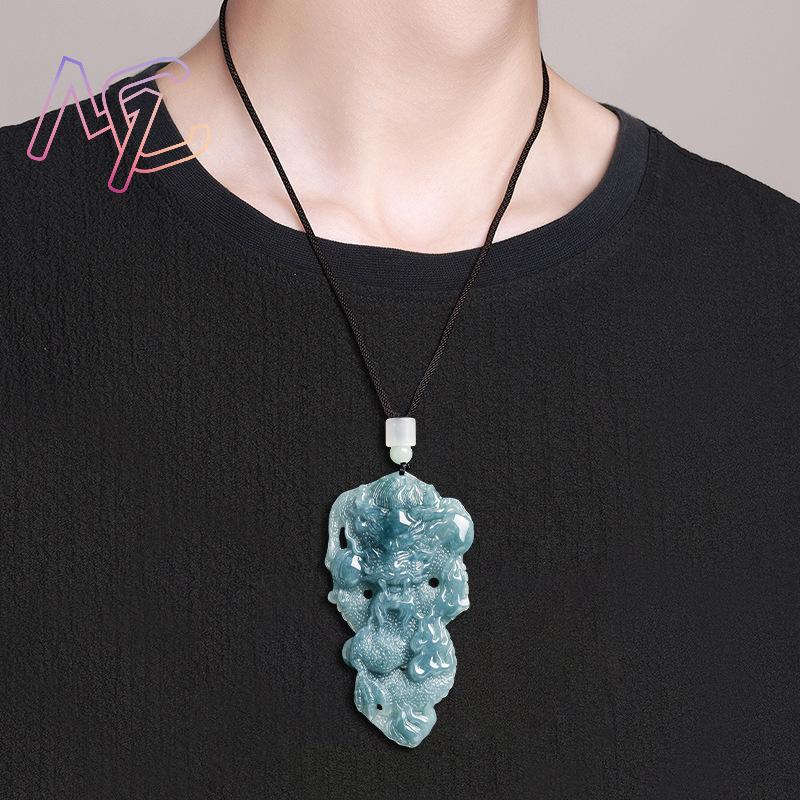 ミャンマー翡翠ドラゴンペンダントネックレス石彫刻お守りファッ - Vintage Fashion Necklace のレビューと価格